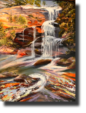 Jan Wilson Smith  Glenville Falls  Oil on Canvas  20h  x 17w in, Framed  $450